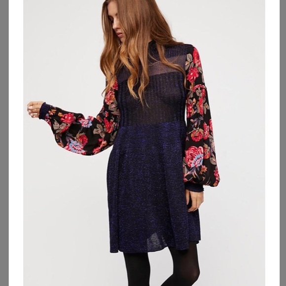 πΌHPπΌ Free People Floral Rose Roses Shimmer Dress - Picture 3 of 8